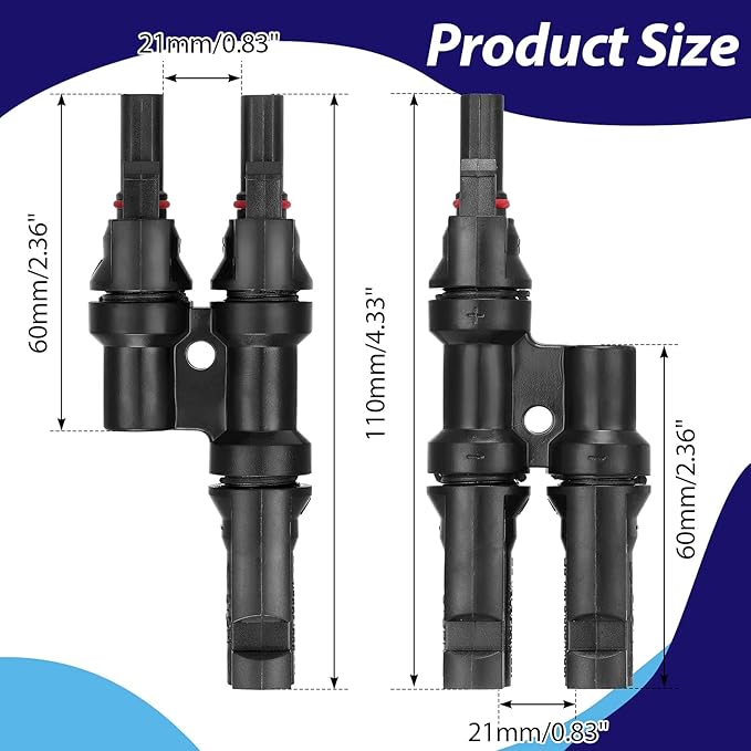 Weewooday 10 Pairs Solar Branch Connectors Y Connector for Parallel Connection Between Solar Panels FMM+MFF