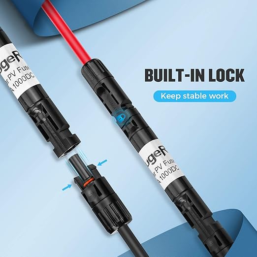 BougeRV 30A Solar Fuse Holder Inline, PV Inline Fuse Holder 30 Amp for Solar Panel and Controller, Waterproof Fuses Connector, Solar Surge Protection Device