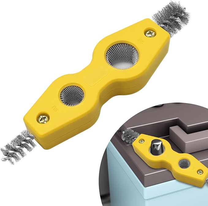 4 in 1 Car Battery Cleaning Brush, Battery Terminal Cleaner, Anti-Rust Car Terminals Machine Parts Cleaning Tool with Steel Wire, Auto Post Cleaner Brush Tool Fit for Vehicle & Marine (Yellow)