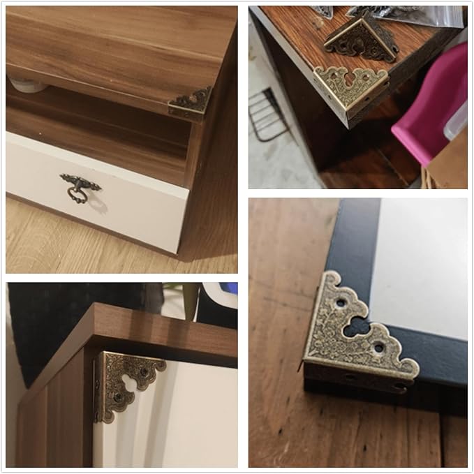 dophee 4Pcs Decorative Corner Protectors, Retro Style Edge Safety Guards Covers for Picture Frame Album Jewelry Box Gift Box Wooden Case Chest Tables Cabinet Furniture, 1.34"x1.34"-Antique Bronze