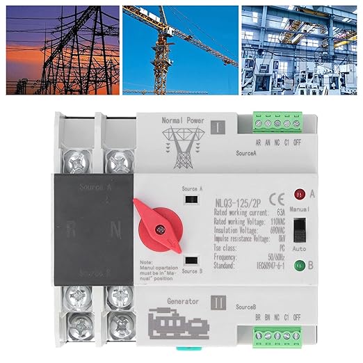2P Dual Power Automatic Transfer Switch Generator Changeover Switch AC110V 63A automatic transfer switch generator automatic transfer switch whole house transfer switch