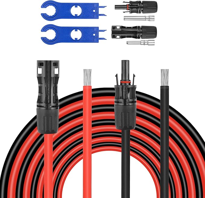 50 FEET 8AWG Solar Panel Extension Cable,8 Gauge Extension Cord, Solar Panel Wire with Extra Fair of Female and Male Quick Connectors Solar Adapter for RV, Off-Grid Systems (50FT Red + 50FT Black)