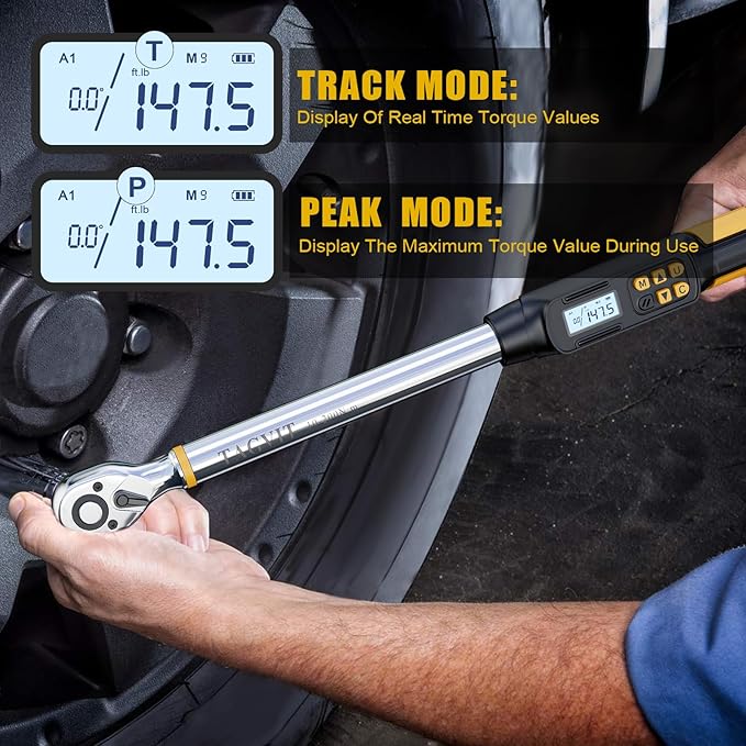 1/2 Inch Drive Digital Torque Wrench with Angle, 17.4-147.5Ft-lb/10-200Nm, Electronic Torque Wrench, ±2% Accuracy with with Preset Value, Data Storage, Buzzer and LED Flash Notification for Car