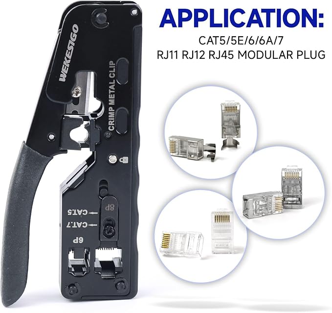Network Crimper, Network Cable Stripper Cutter RJ45 Crimping Tool Ethernet Wire Cutter Crimper Crimping pliers for RJ11 RJ12 RJ45 6P6C/4C,8P8C Cat7 Cat6A Cat6 Cat5E Cat5 Modular Plugs Connectors