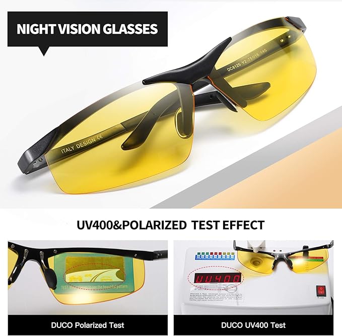 DUCO Night Driving Glasses Night Vision Glasses for Men Women Polarized Anti-Glare UV400 Metal Frame Yellow Lens 8125Y