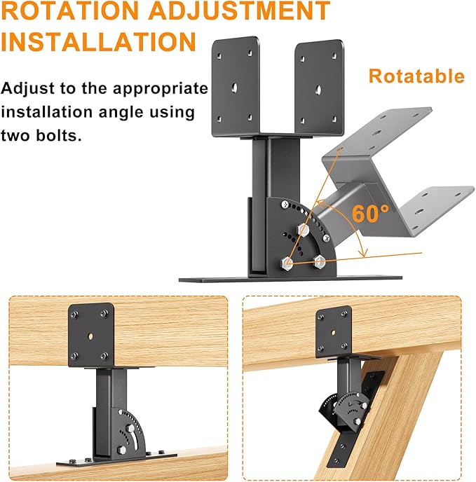 Pergola Roof Rise Bracket-Kit - Upgrade Adjustable Angle Mount Pergola Beam Brackets Support for 4x4/4x6 Lumber 3Pcs