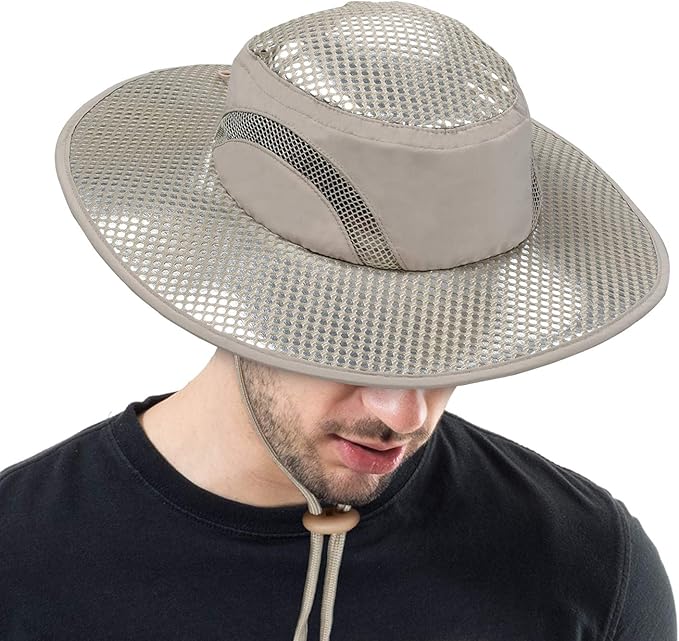 Men Safari Sun Hat Wide Brim Boonie Fishing Cap with Adjustable Drawstring