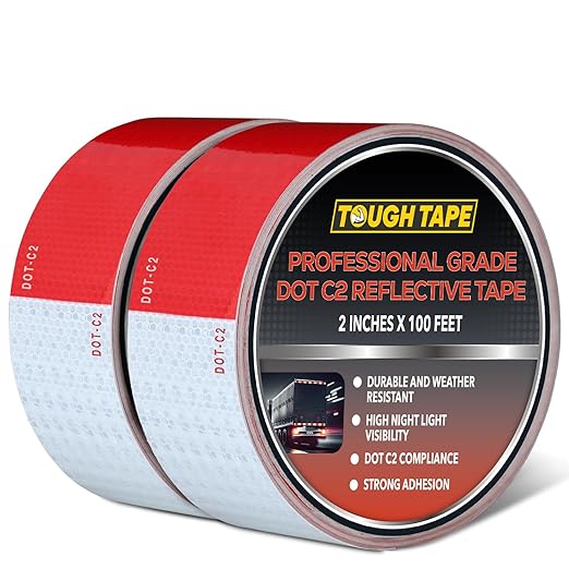 DOT C2 Reflective Tape 2IN x 200 FT - Outdoor Waterproof Conspicuity Tape - Red White Reflector for Trailers, Vehicles, Boats - Safety Caution Tape
