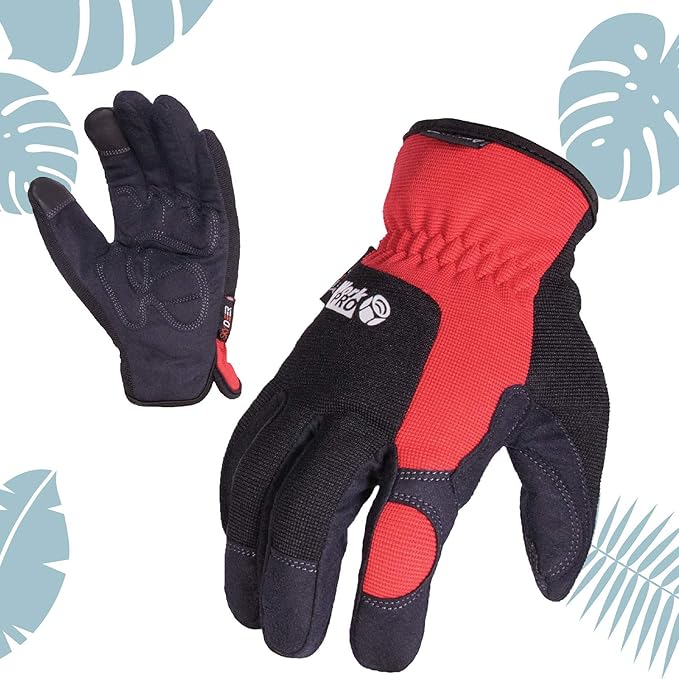 SKYDEER Mens Work Gloves, Touch screen Utility Mechanic Gloves, Flexible Breathable Fit and Padded Knuckles & Palm Protection (SD8821/M)