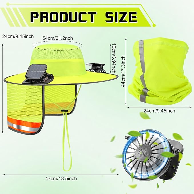Solar Fan Hat for Men Women Sun Wide Brim Fishing Hat with Dual Power Ice Silk Neck Cover Reflective Design