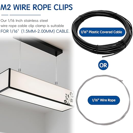 1/16 Inch Cable Clamps, 1/16" M3 304 Stainless Steel Wire Rope Cable Clip Clamp, Reusable One Way Wire Rope Clips for 1.5mm-2.0mm Cable for Holiday Decorations for Outdoors/Indoors- 8 PCS