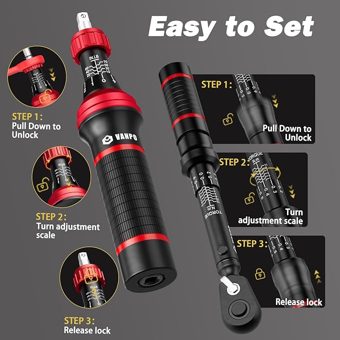 VANPO 49-Pc Torque Screwdriver & Wrench Set | 10-70 in-lb & 1-12Nm Dual Range | S2 Steel Bits & Sockets for MTB Carbon Bikes, Firearm Optics, Scope Mounting & Professional DIY Repairs