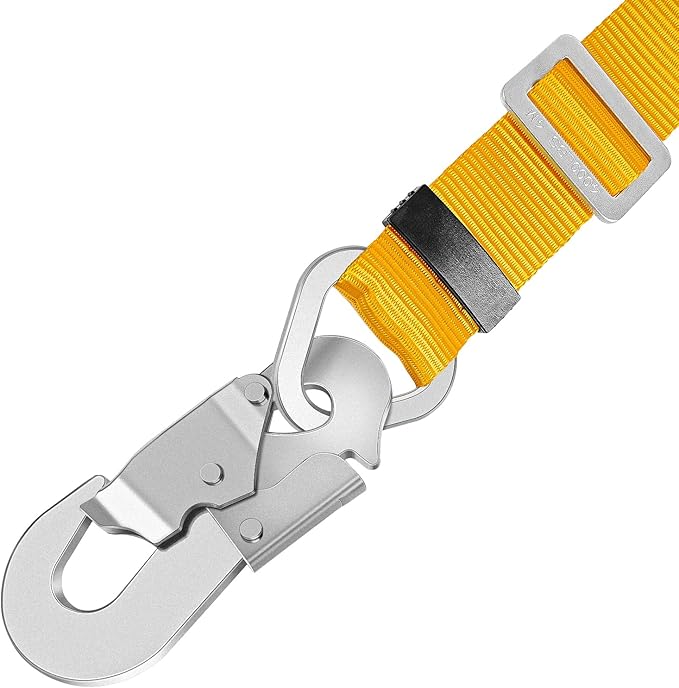 NTR Fall Protection Lanyard, Safety Belt Adjustable, 4-6 Feet Outdoor Tree Climbing Belt Restraint Lanyard with Large Snap Hooks, Yellow