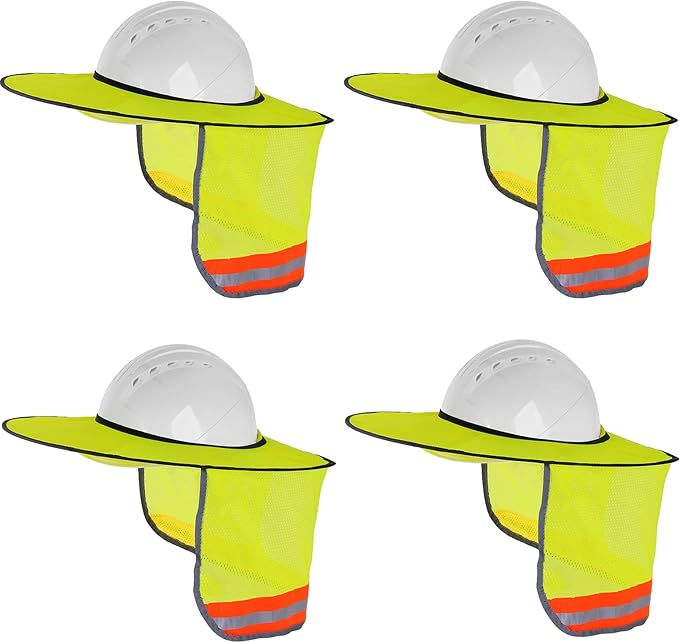 4 Pack Hard Hat Sun Shade - Full Brim Mesh Sun Shield with Reflective Strip Visor