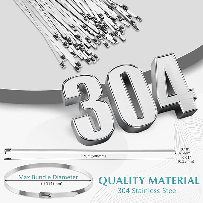 LEIFIDE 500 Pcs Metal Zip Ties 304 Stainless Steel Zip Ties Heavy Duty Self Locking 220 Pound Tensile Strength Cable Suitable for Exhaust Wrapping Fence Outdoor Workshop Canopy(19.7 Inch)