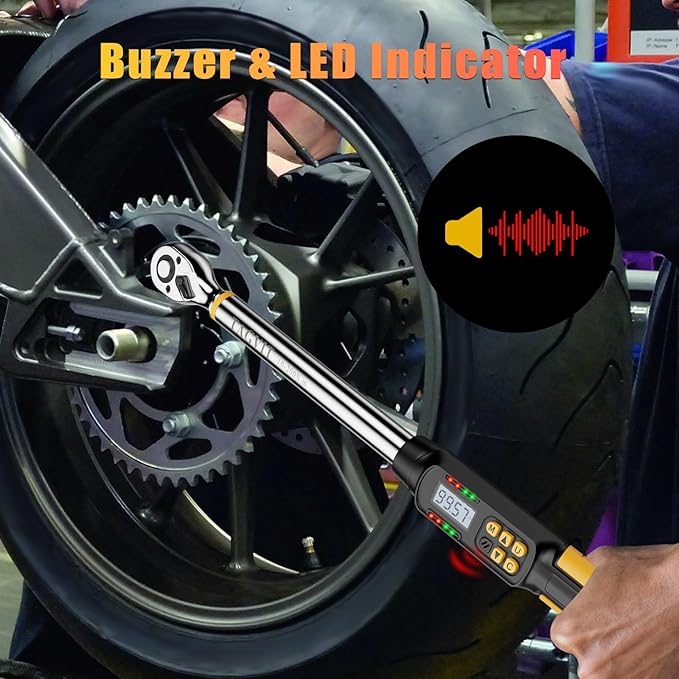 Digital Torque Wrench 1/2 Inch Drive, 17.38-147.5Ft-lb/10-200Nm, Electronic Torque Wrench, ±2% High Accuracy with with Preset Value, Data Storage, Buzzer and LED Flash Notification for Car