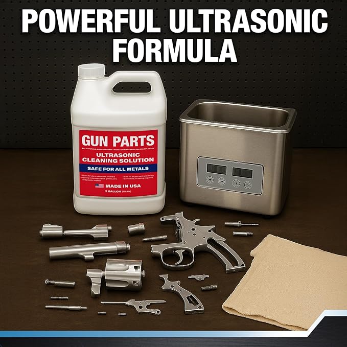 Ultrasonic Gun Cleaning Solution - 1 Gallon/128oz [Made in USA] Concentrated Formula Mixes into 6 Gallons - Firearm Cleaning Fluid for Brass & Gun Parts - for Ultrasonic Cleaner Use