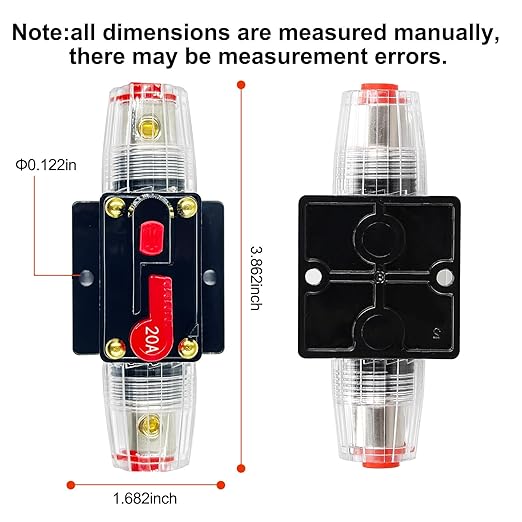 20 Amp Circuit Breaker with Manual Reset Switch Waterproof 12V-48V DC Resettable Fuse for Boat Trolling Motor Marine ATV Trailer Vehicles Stereo Audio Electronic Battery Solar System