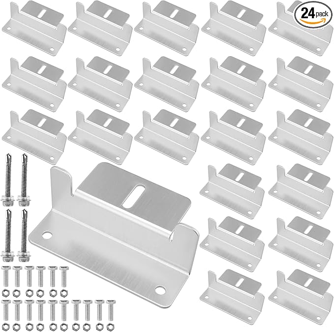 24 Units Solar Panel Mounting Brackets, Z Brackets with Nuts and Bolts Solar Panel Z Brackets Bulk for Roof, RV, Boat, Silver
