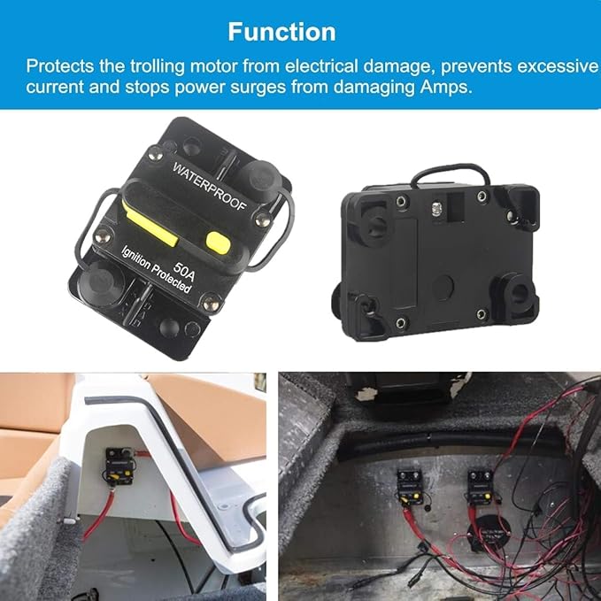 50 Amp Circuit Breaker Waterproof 30A-300A Manual Reset Fuse Inverter for Trolling Motor Auto Car RV Marine Boat Current Overload Protection (50A)