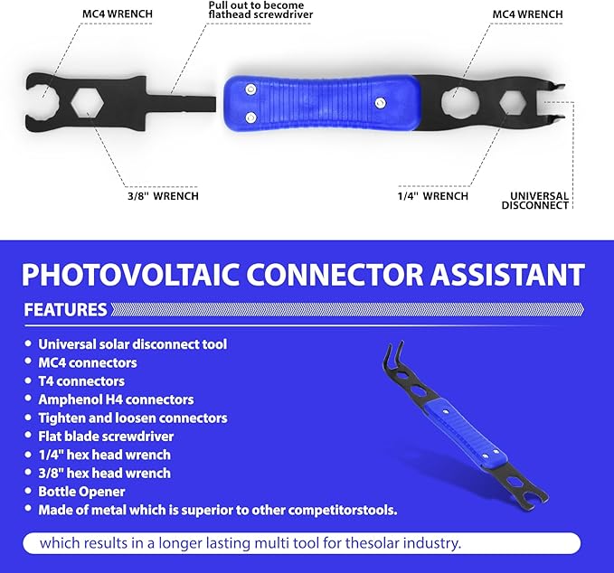 Mc4 Disconnect Tool, Solar Serpent 5-in-1 Multipurpose Solar Connector Tool, Assembly and Disassembly Tool for MC4 Style PV Connectors, Gift Box for Men (1 PCS)