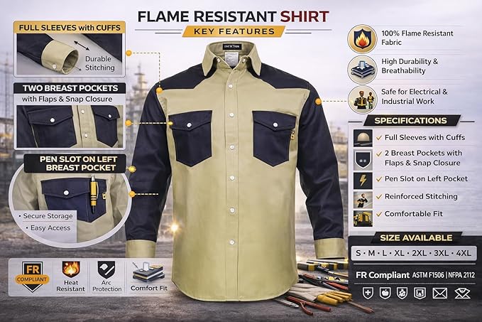 Just In Trend │Flame Resistant FR Shirt - 88/12 - Western Style - Two Tone