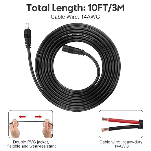 DC 8mm Extension Cable 14AWG 10Ft, DC8mm Female to Male Adapter Connector Cable 7909 Power Plug Compatible with GZ Yeti Jackery Solar Generator Portable Power Station and Solar Panel