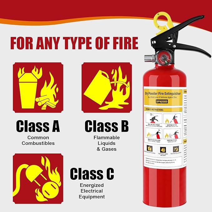 ABC Fire Extinguisher for Home- 1-A:10-B:C Rated Dry Chemical Extinguisher, Extintor Para Carro Fire Safety Equipment with Quick-Release Handle for Kitchen, Business, Vehicle