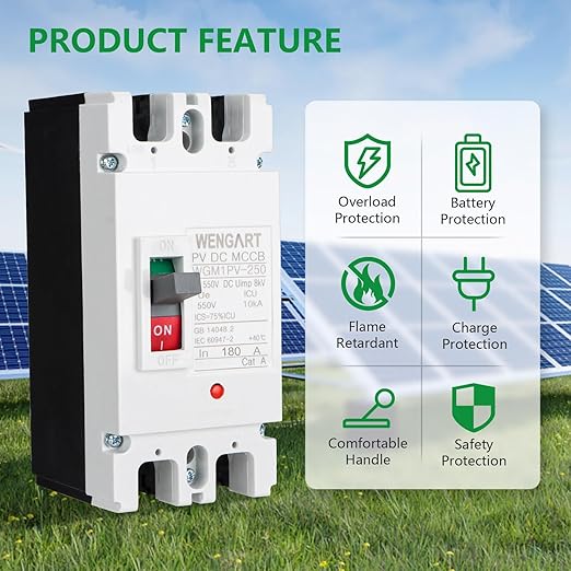 Wengart MCCB Circuit Breaker WGM1PV-250,DC500V 180Amp,2P DC Circuit Breaker for Solar Systems and Other DC Applications