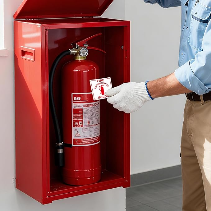 Fire Extinguisher Inside Sticker 200 PCS Self Adhesive 3 Inch Waterproof Vinyl Roll Sticker Fire Cabinet Decal for Truck Business Equipment Warehouse