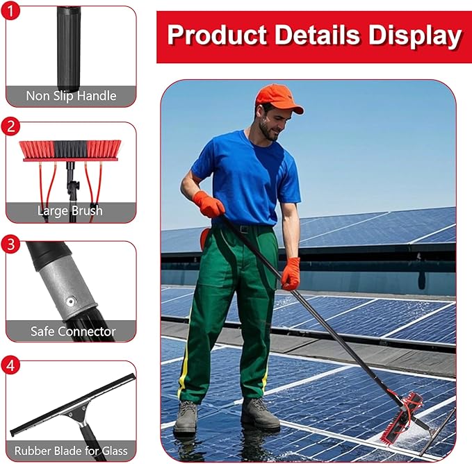 Water Fed Pole Kit Adjustable Solar Panel Cleaning Kit Cleaner Tool for Window Glass Roof Outdoor Glass Brush Window Washing Equipment (20FT)