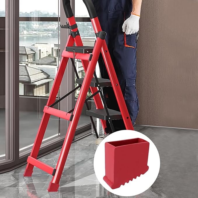 Geesatis 2Pcs Non-Slip Folding Ladder Feet Mat,Rubber Pads Covers Ladder Foot Pads,Anti-Skid Ladder Leg Cushion Bumper,1.2x2.9 Inch (Red)
