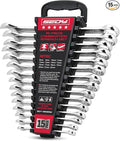 15-Piece Metric Combination Wrench Set, 8–22mm 12-Point Open End and Box End Wrench Kit with Organizer, Chrome Vanadium Steel Tools for Mechanics, Garages and Workshops