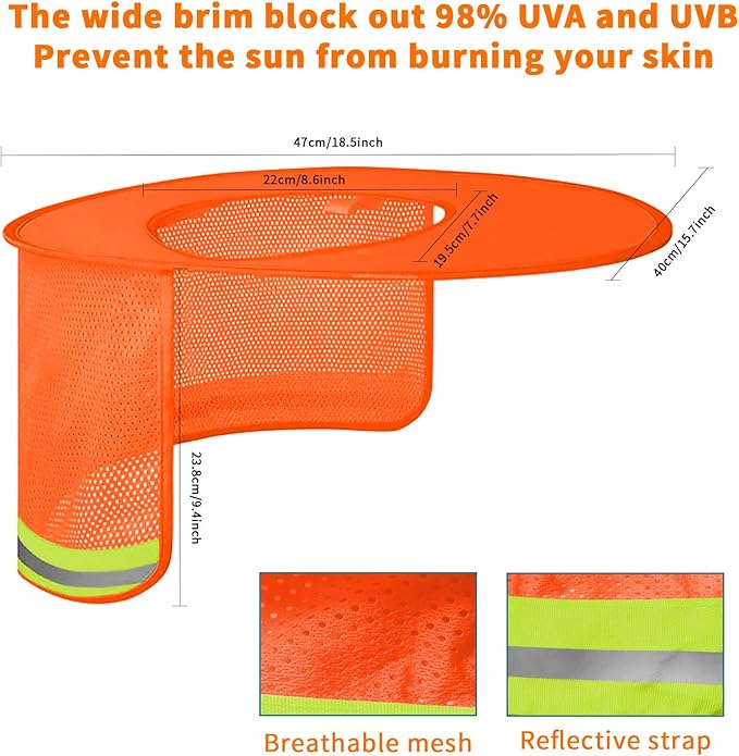 4 Pack Sun Shade Full Brim, Helmet Visor Mesh Neck Sun Shield with Reflective Strips Neck Sunshade Cover, Accessories (Orange)