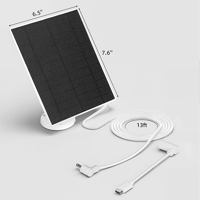 LIYVZ Solar Panel for Ring Camera, 5W Solar Charger with Battery Ring Spotlight Cam & Stick Up Cam, Outdoor Camera with 13FT DC Barrel Plug and USB-C Adapter, White, 2 Pack