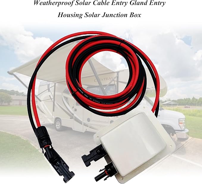 Solar Cable Entry Gland Entry Housing Solar Junction Box Fits for RV,Vehicles, Boats,Camper,Through RV Roof Solar Entry Housing with 10Ft 10AWG Solar Extension Cable(White Entry Gland 3m)