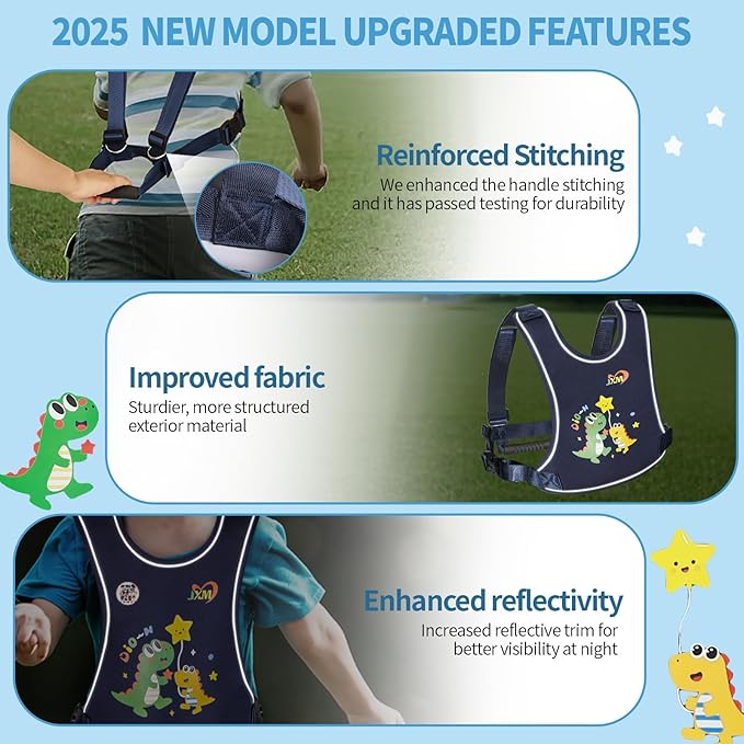 Safety Walking Harness for Big Kids 6-12, Anti-Elopement Vest Harness for Autism Special Needs ADHD, Reflective Leash with Handle for Autistic, Active Children, Adjustable Tether for Travel and Crowds