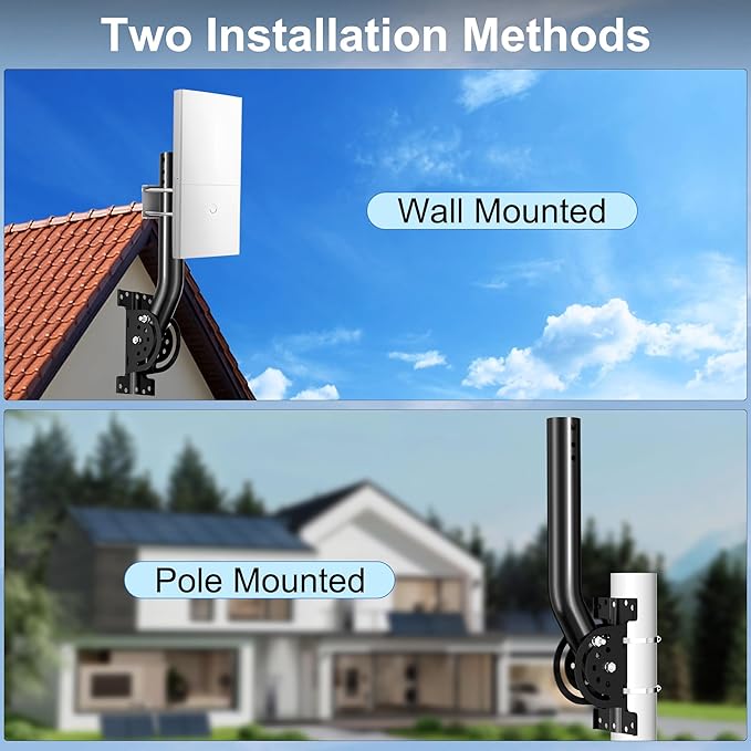 Universal Antenna Mount, Heavy Duty 50LB Adjustable Pole and Wall J-Mount Bracket, Fit for Outdoor TV Antenna, WiFi Bridge, Access Point (12-inch Height, 1.38-inch Diameter, Black)