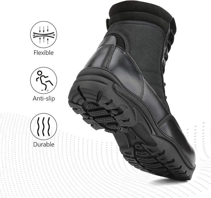 NORTIV 8 Men's Military Tactical Work Boots Side Zipper Leather Motorcycle Combat Boots Trooper