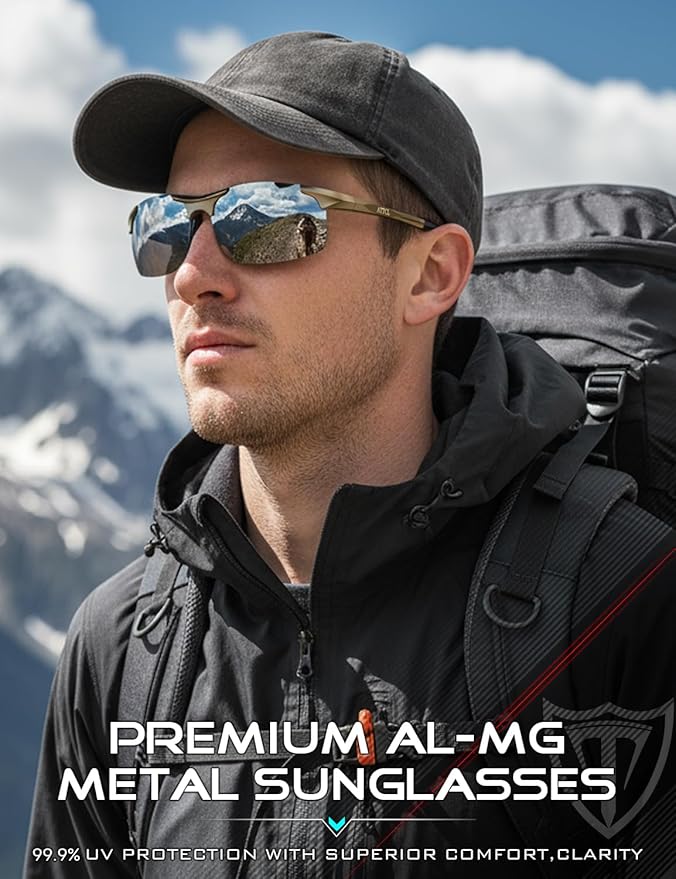 ATTCL Polarized Sunglasses Men Sports: UV Protection Anti Glare Wrap Around Lightweight Metal Driving Fishing Golf Running