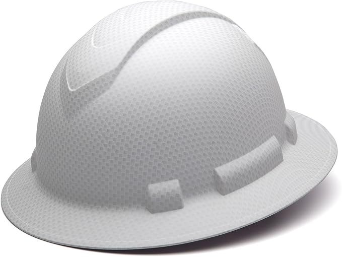 Pyramex Ridgeline Full Brim Hard Hat 4 Point Ratchet Matte White Graphite Pattern