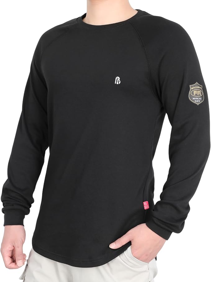 BOCOMAL FR Shirt 7oz Heavyweight Flame Resistant Shirts for Men Fire Retardant Long Sleeve Crew Work Shirts CAT2