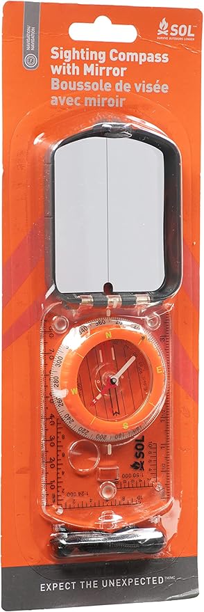 S.O.L. Survive Outdoors Longer Sighting Compass with Signaling Mirror