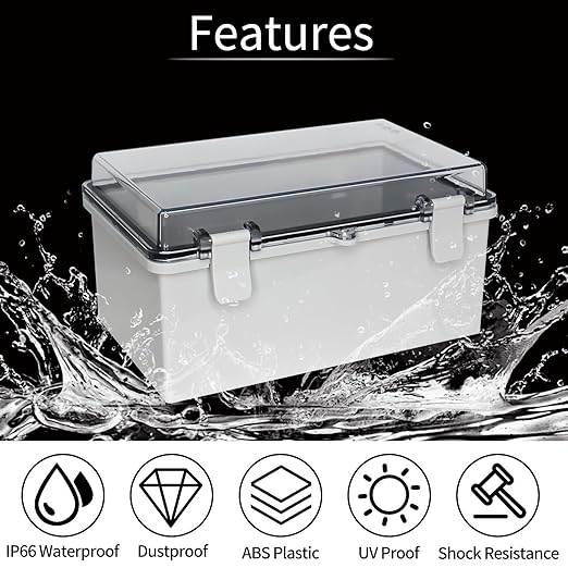 Waterproof Electrical Junction Box, Outdoor Electrical Box Waterproof ABS Plastic Project Enclosure Suitable for Marine Vessels, Garages, and Solar Panel Installations Clear 10.2"x6.2"x5.1"