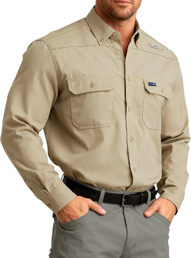 FR Ripstop & Waterproof Welding Shirts for Men 6.5oz Long Sleeve Button Down Fire Retardant 100% Cotton shirts CAT2