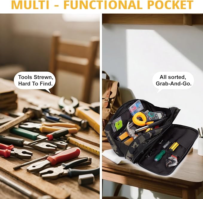 Tactical Tool Bag for Men,Wide Mouth Tool Pouch with Water-Resistant, Multi-purpose Range Bags with Zipper Handle,Heavy Duty Small Tool box organizer for Repairman, Carpenters, Handyman