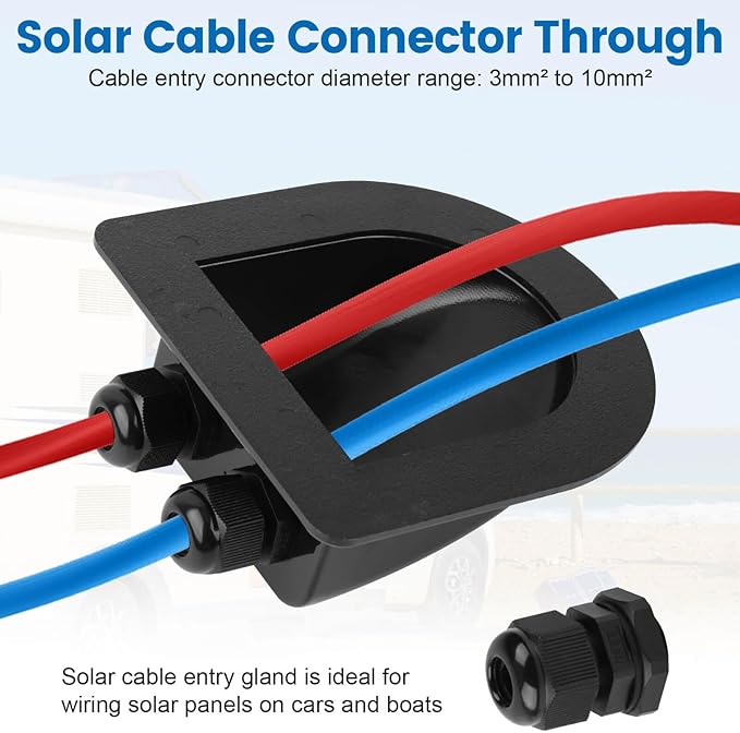 QCG Waterproof ABS Solar Cable Entry Gland, Black Solar Double Cable Entry Gland Housing for All Cable Types 2mm² to 6mm² for Solar Panels of RV, Campervan, Boat, and Roof (2 Pcs)