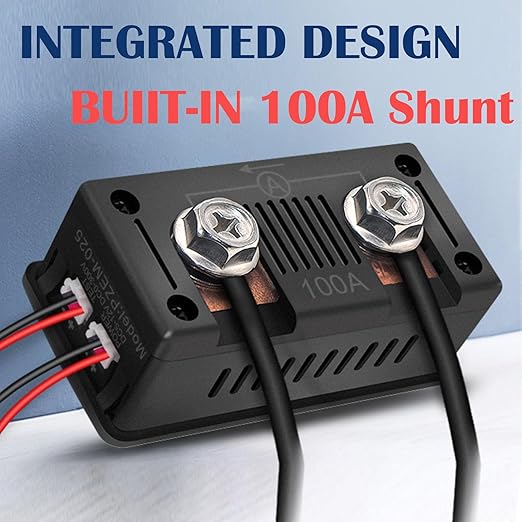 DC Battery Monitor Meter,0-100V,0-100A, Widely Applied to 12V/24V/48V RV/Car Battery, LCD Display, Digital Current Voltage Solar Power Meter (Upgrade Meter(Built-in 100A Shunt))