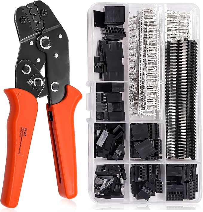 Taiss Dupont Crimping Tool Kit with 600PCS 2.54mm Dupont Connector Kit SN-28B Ratcheting Wire Crimper Plier,1/2/3/4/5/6/7 Pin Housing Dupont Connector Male Female Pin Header Crimp Terminal AWG28-18