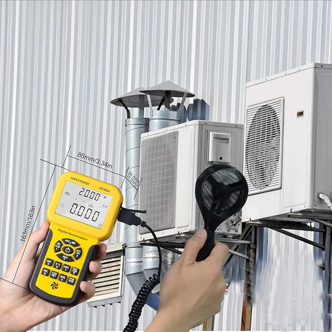 HVAC Anemometer,CFM Air Flow Meter 0.001~100mph High Accuracy Measures Wind Speed/Wind Temp/Air Velocity Air Flow, Professional CFM Meter AP-846A with Backlight Max/Min/Avg